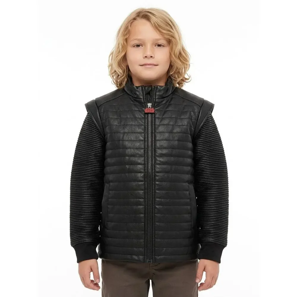 Disney Store Star Wars Black Quilted Faux Leather Jacket Boys Size 9/10